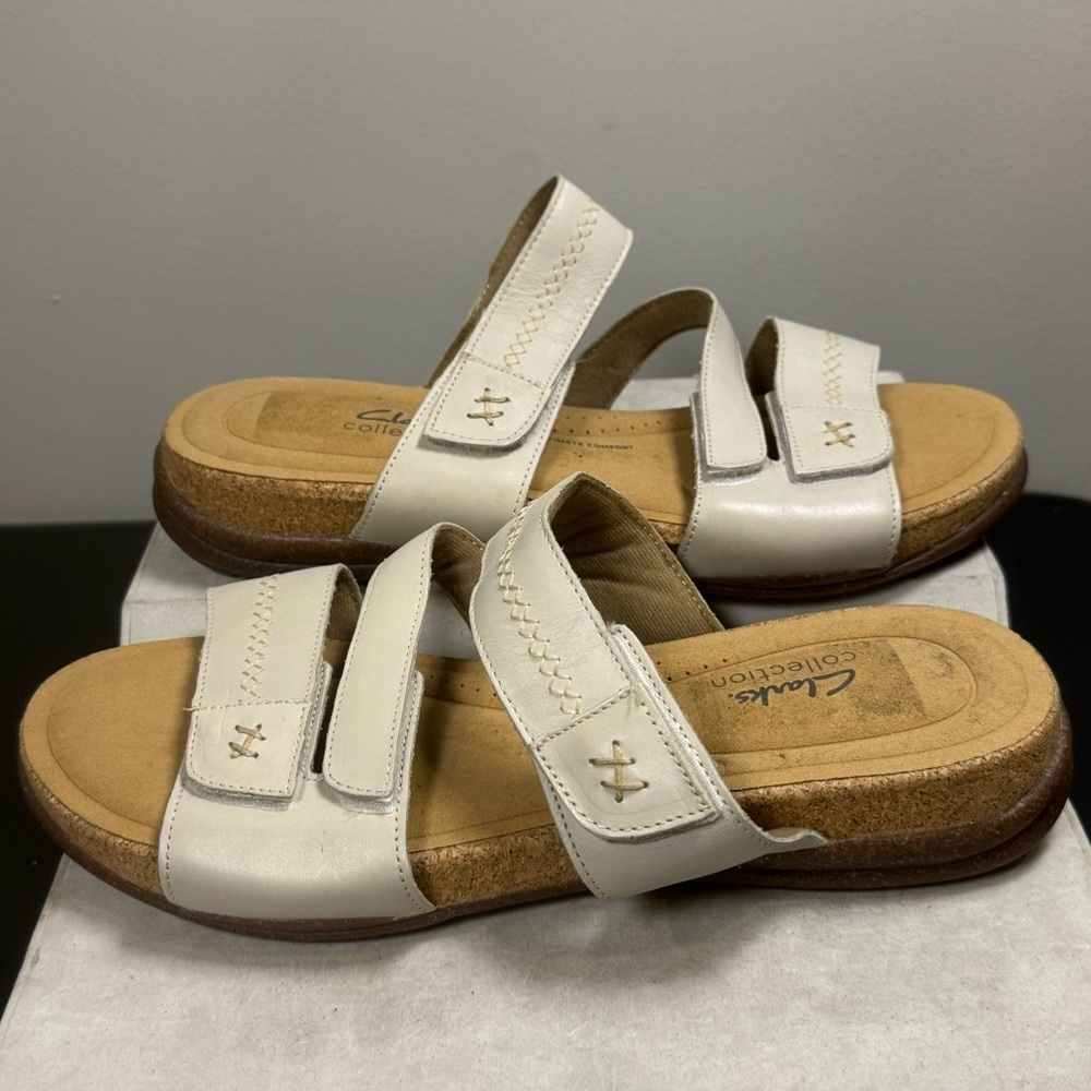 Clarks Women's Roseville Bay Flat Sandal, size 12, white Leather, NWOT - Picture 4 of 10